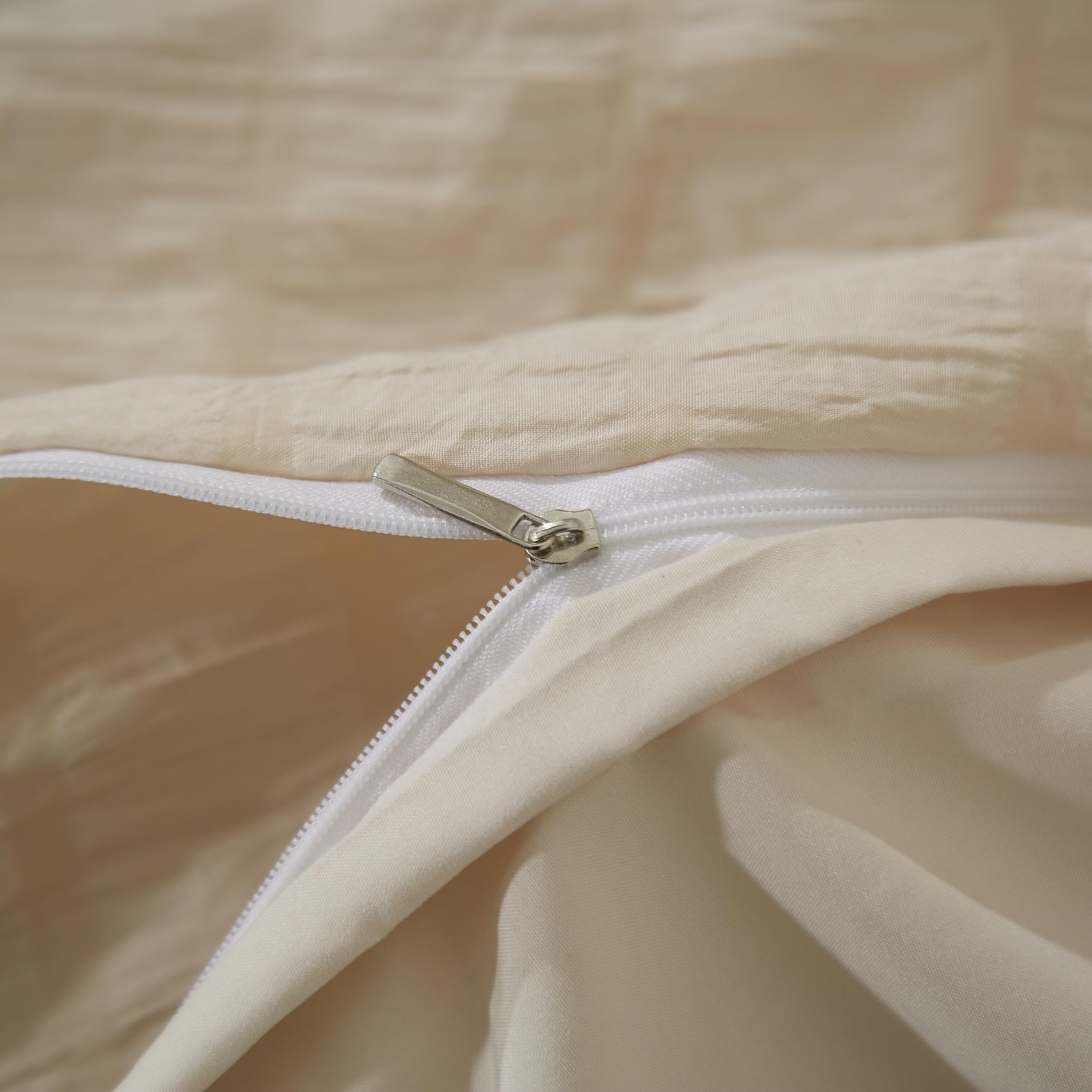 set di biancheria da letto in seersucker, 220 x 240 cm, beige a righe, stile moderno, 3 pezzi, in microfibra, morbido, traspirante, con copripiumino e 2 federe da 80 x 80 cm, con cerniera