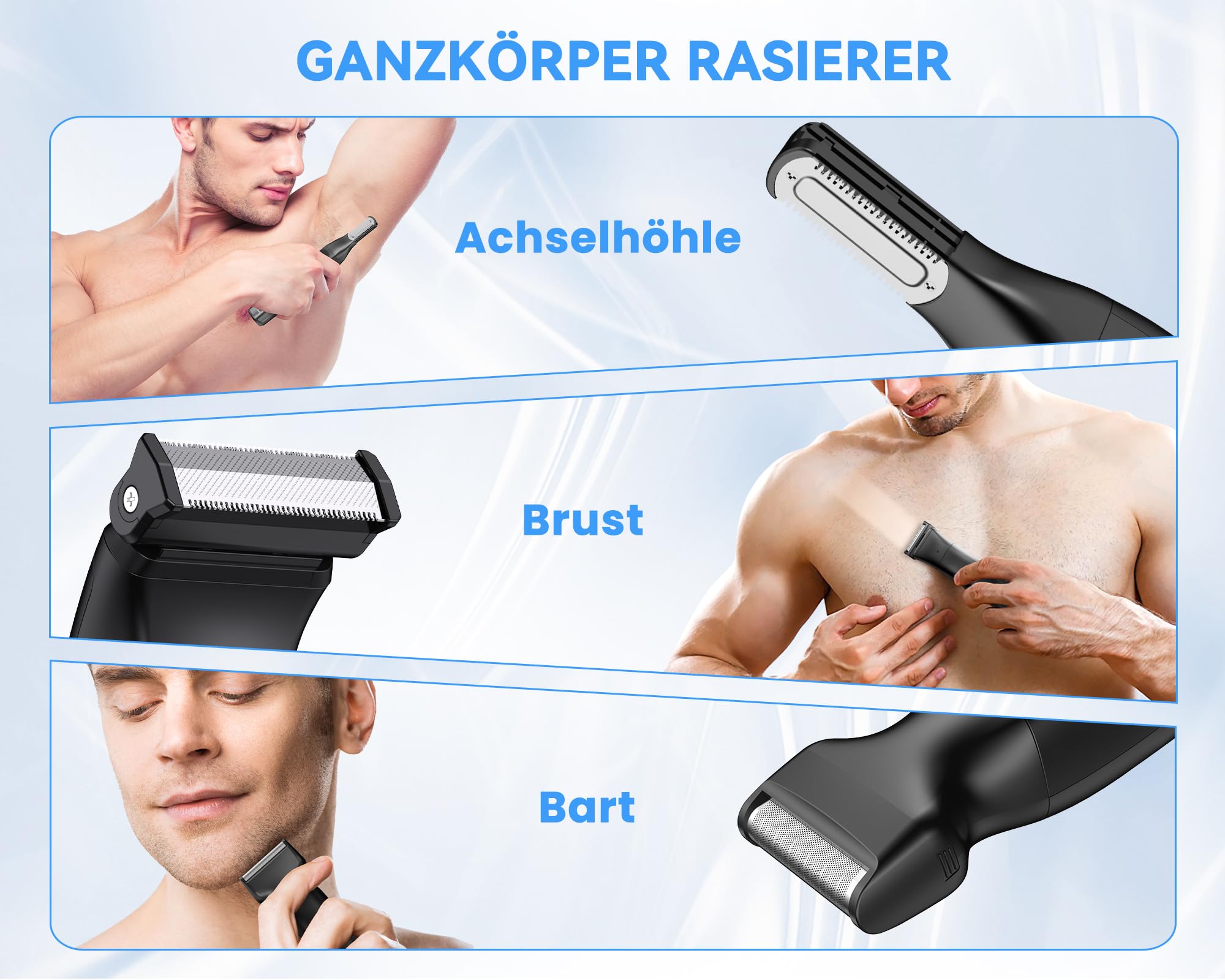 MAXGROOM 3-in-1 Körperrasierer Herren IPX6 Wasserdicht Nass Trocken Elektrischer Rasierer Trimmer Body Groomer