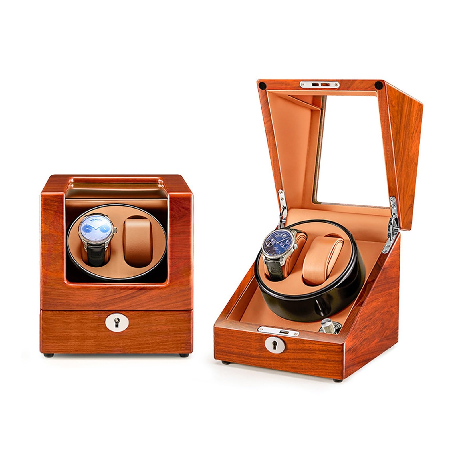 MYUYEE Automatic Double Watch Winder For 2 Watches 4 Tpd Modes Brazilian Pear Wooden Watches Storage Box Display Case With Quiet Motor For Men And Women Watches (C)