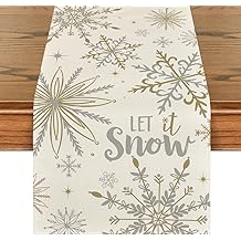 Artoid模式 米色雪花 让它下雪 冬季桌跑者, 季节性圣诞厨房餐桌装饰 家庭派对装饰 13x72英寸