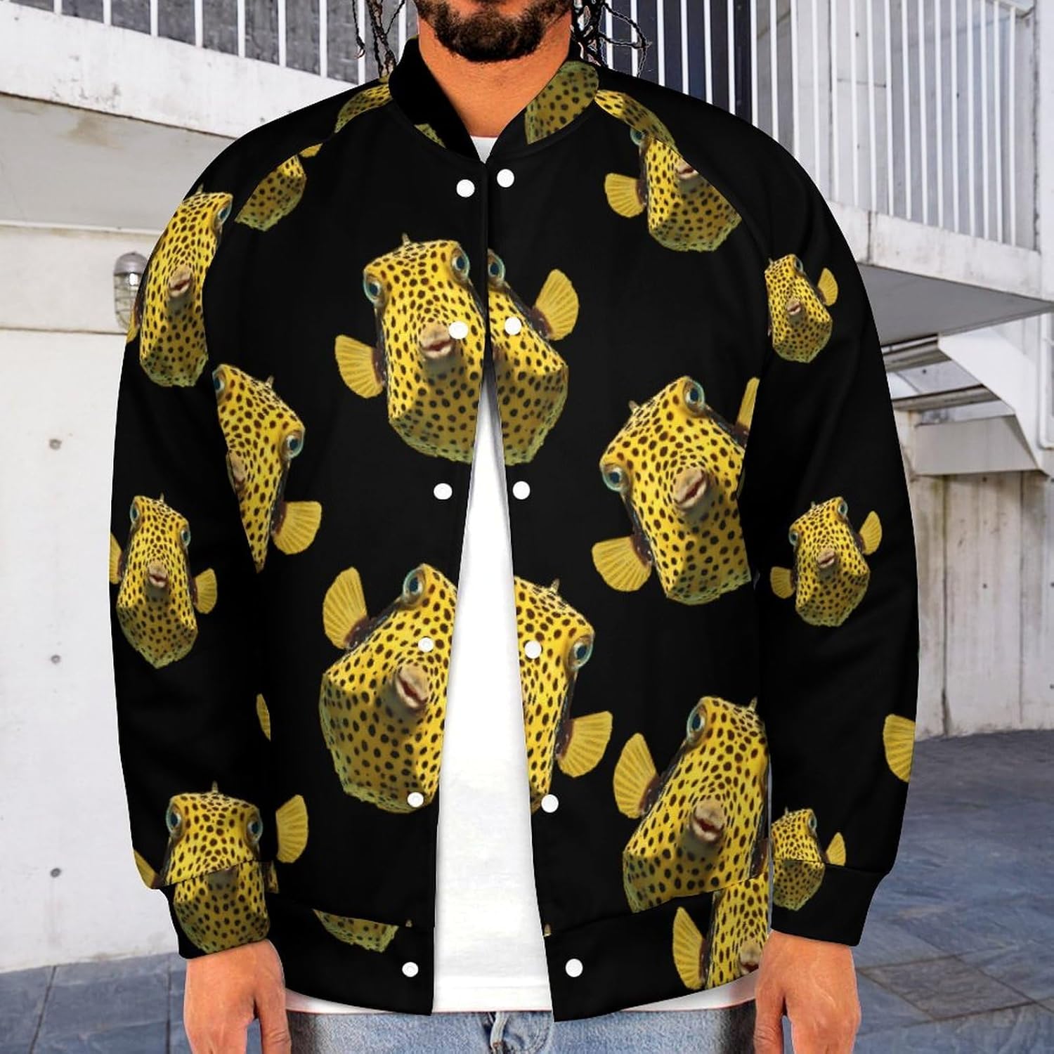 Boxfish1 Yellow Men's Baseball Bomber Lightweight Jacket Casual Coats Streetwear