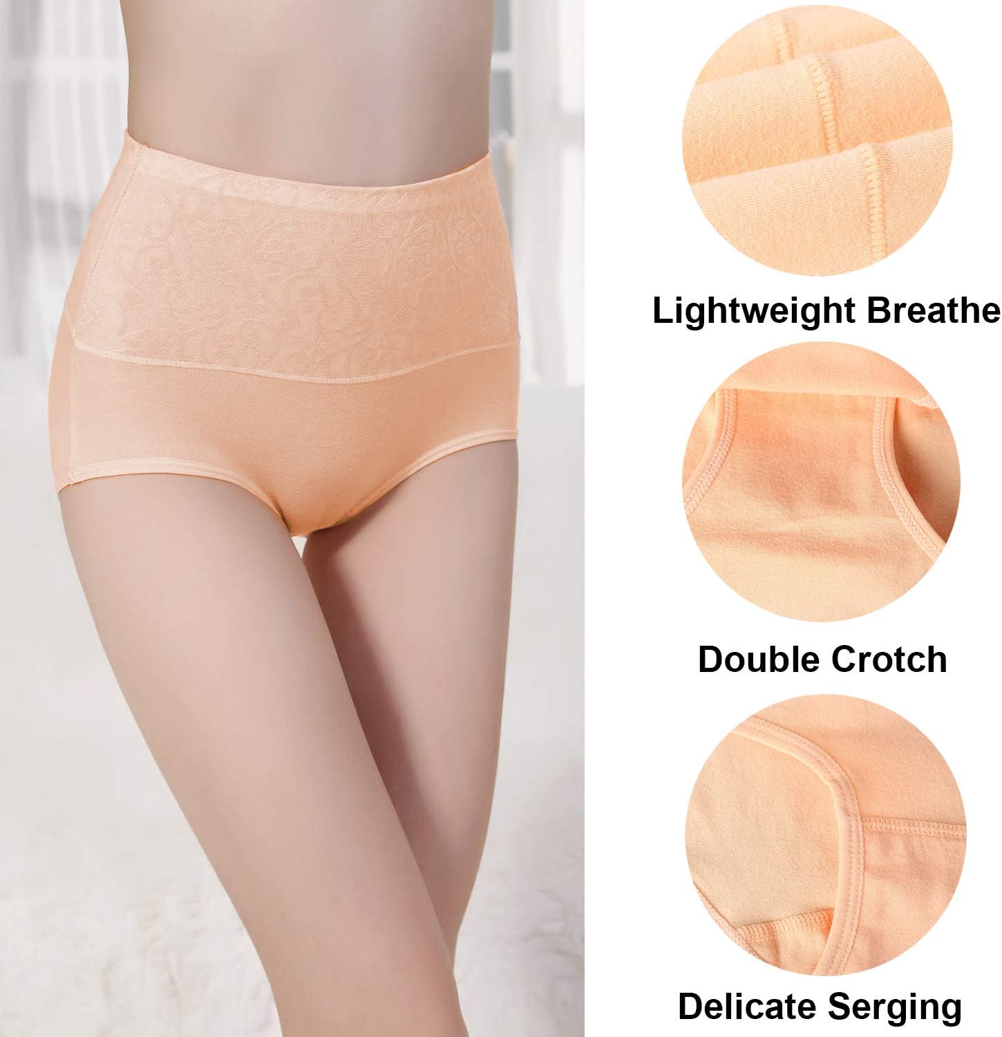 Women's High Waist Panties Tummy Control Briefs Cotton Underwear No Muffin Top
