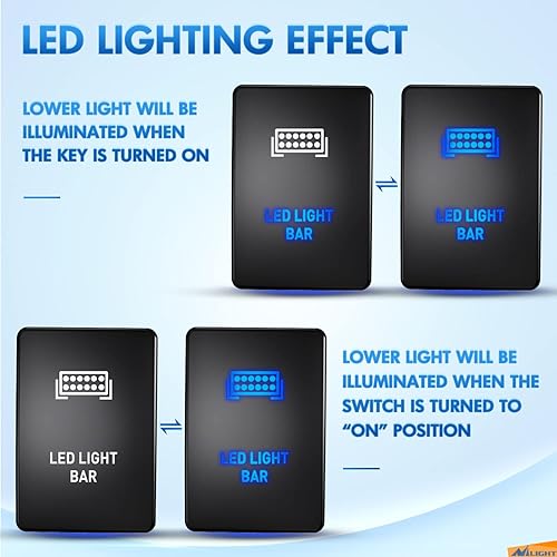Miniatura 5 de Nilight Interruptor de botón de barra de luz LED, interruptor de encendido y apagado de 12 V con kit de cable de conector de 1.28 x 0.87 pulgadas,