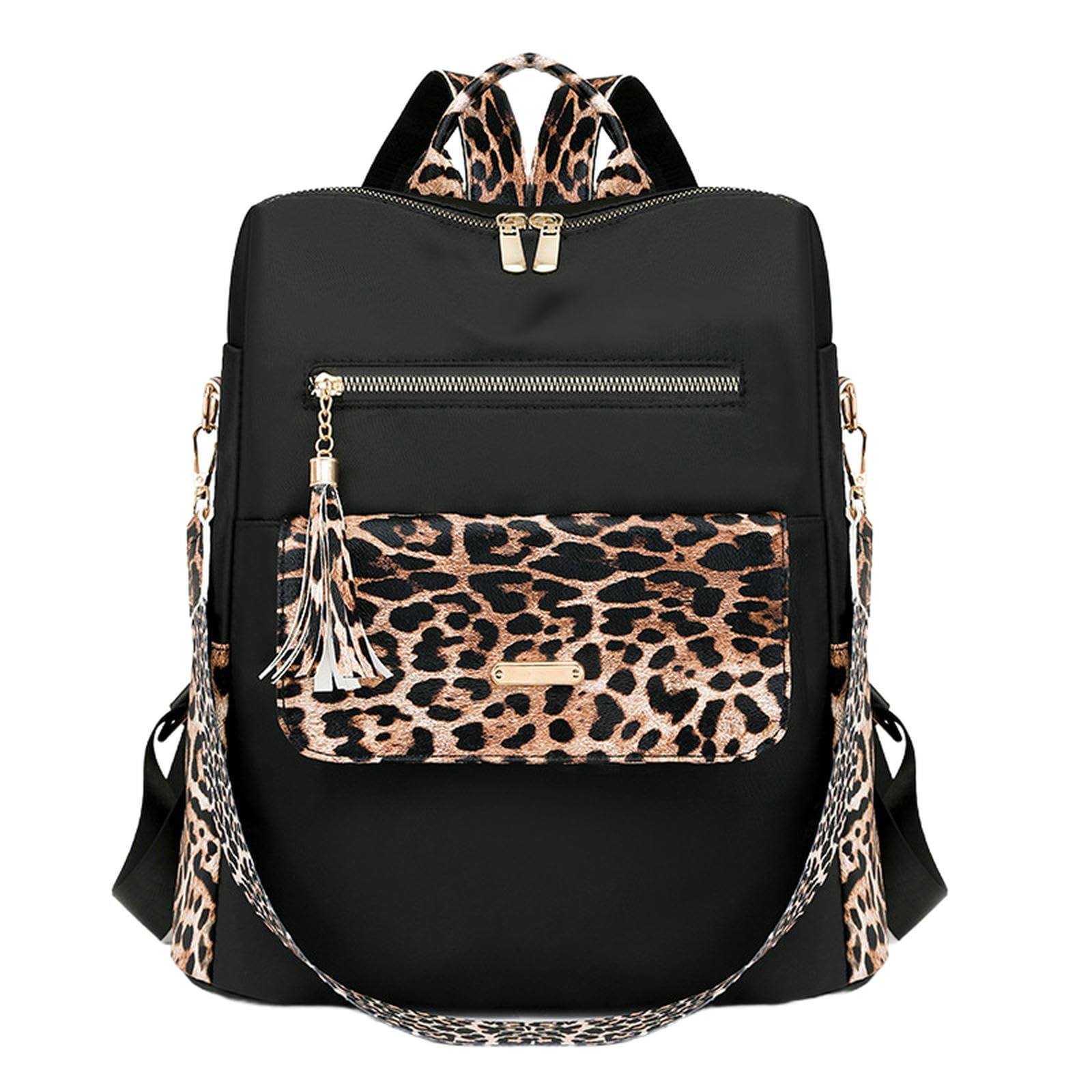 Ouxundai Unisex Classic Black Backpack Anti-Theft Casual Women's Backpack Commuting Large Capacity Leopard Print Backpack Trendy Mommy Bag