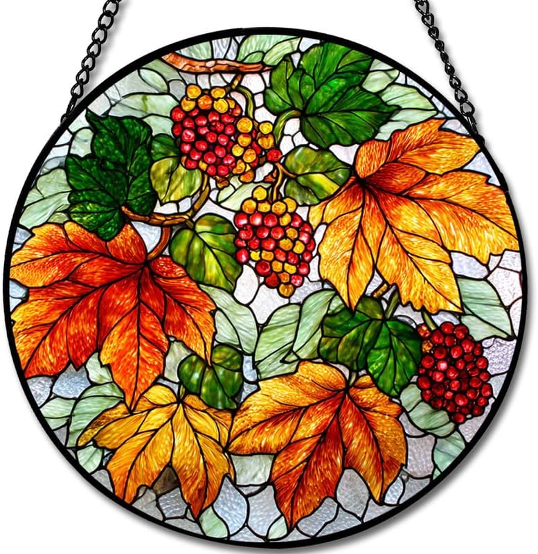 Northern Lights Stained Glass Window Hanging - Sun Catchers Indoor Window Stained Glass Panels Wall Decor for Mom，Wife，Lovers 11.8in