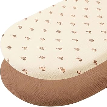 Hooyax 2 Pack Moses Basket Fitted Sheets 83 x 43 x 10 cm, Next to Me Crib Sheets, Cot Sheets for Boy and Girl Baby, Fit for Oval, Rectangle Bassinet (Brown, Rainbow)