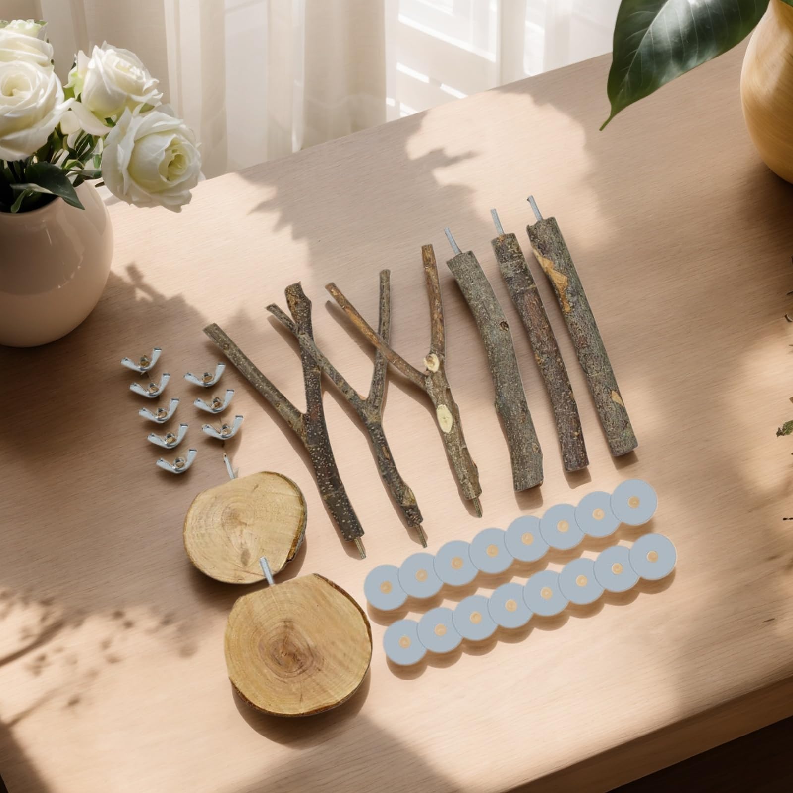 8-Piece Set Natural Wood Bird Perches - Wooden Parrot Stand with Fork Toys, Hanging Multi-Branch Platform, Hammock Swing - Suitable for Parakeets, Budgies - Durable Pet Bird Accessories - image 7