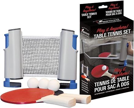 Play Anywhere Portable Table Tennis and Ping Pong Set, Includes Retractable Net, 2 Table Tennis Paddles, 3 Ping Pong Balls and Mesh Carry Bag, Play It Anywhere 2 Player Table Tennis Set