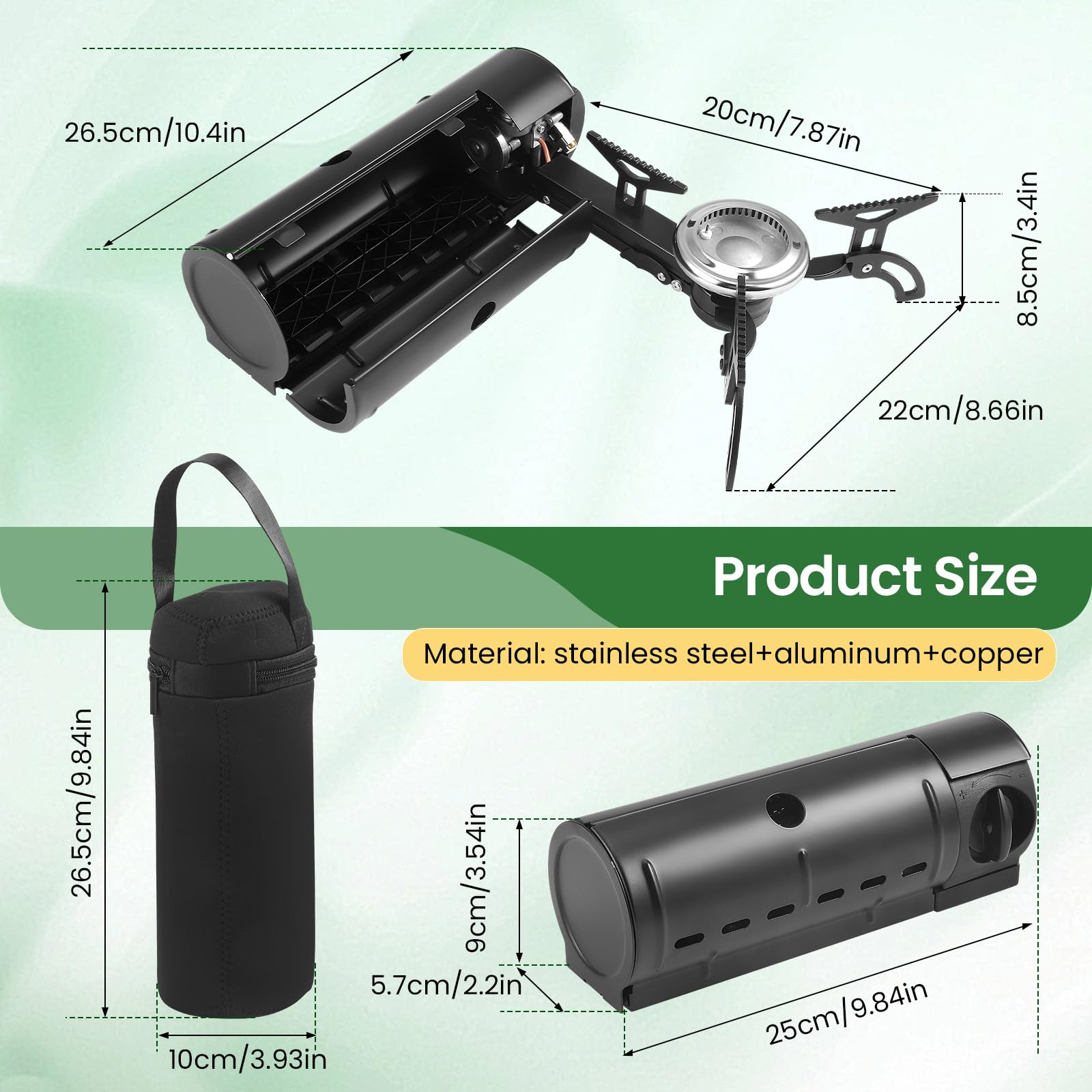 Réchaud de camping pliable, 2800 W, réchaud à cassette au butane portable avec sac de rangement, brûleurs à gaz pliables pour camping, pique-nique, randonnée, voyage