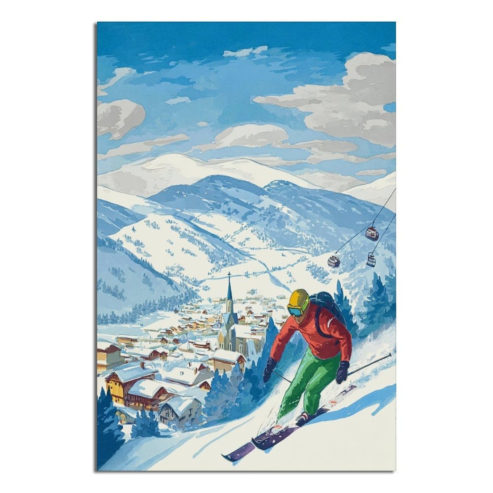 CFXNGA Mayrhofen Austria Ski Posters 24x36inch(60x90cm) Vintage Watercolor Canvas Art