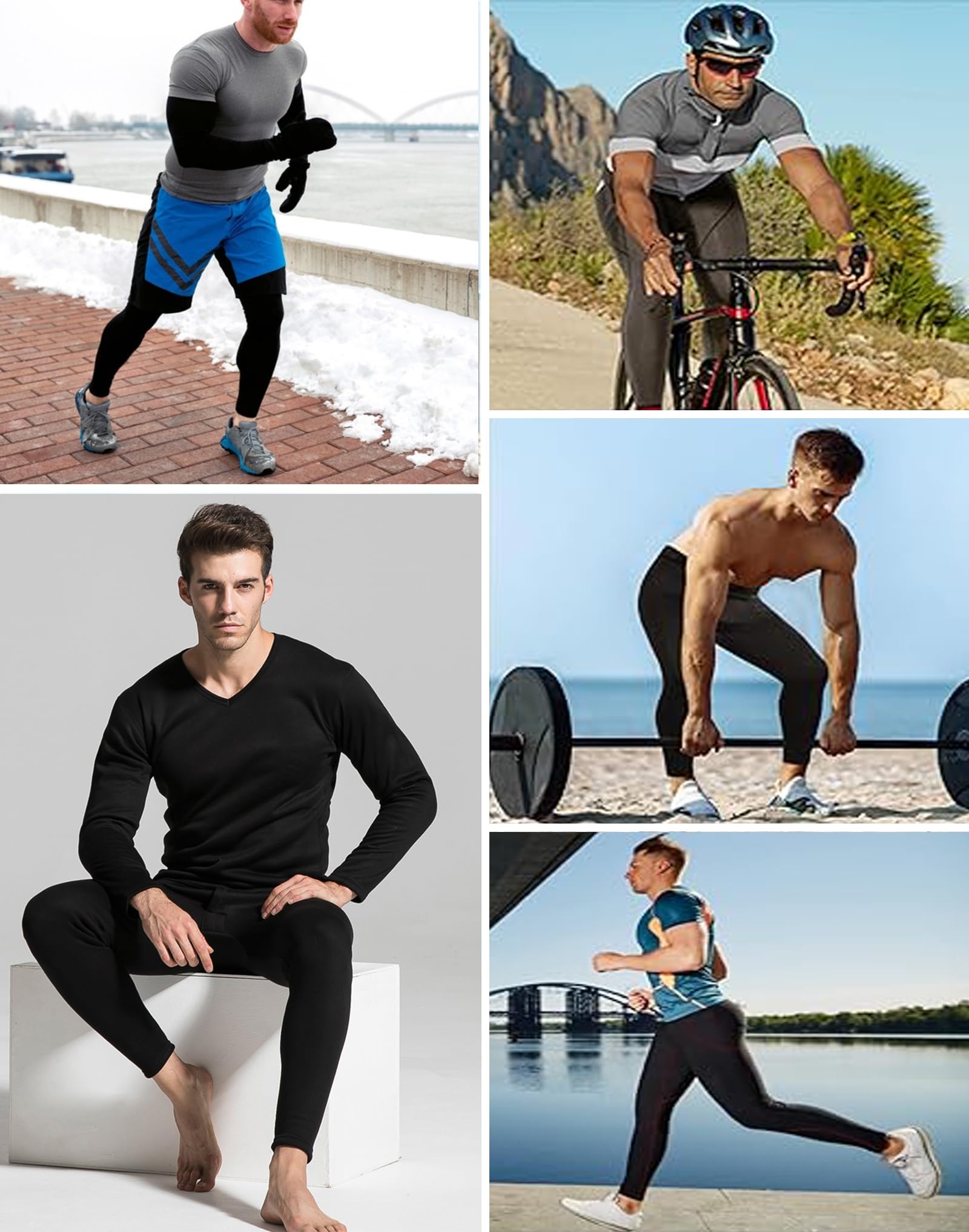 Confezione da 1 o 3 pantaloni termici lunghi da uomo, foderati in pile, leggeri, leggings a compressione, abbigliamento invernale