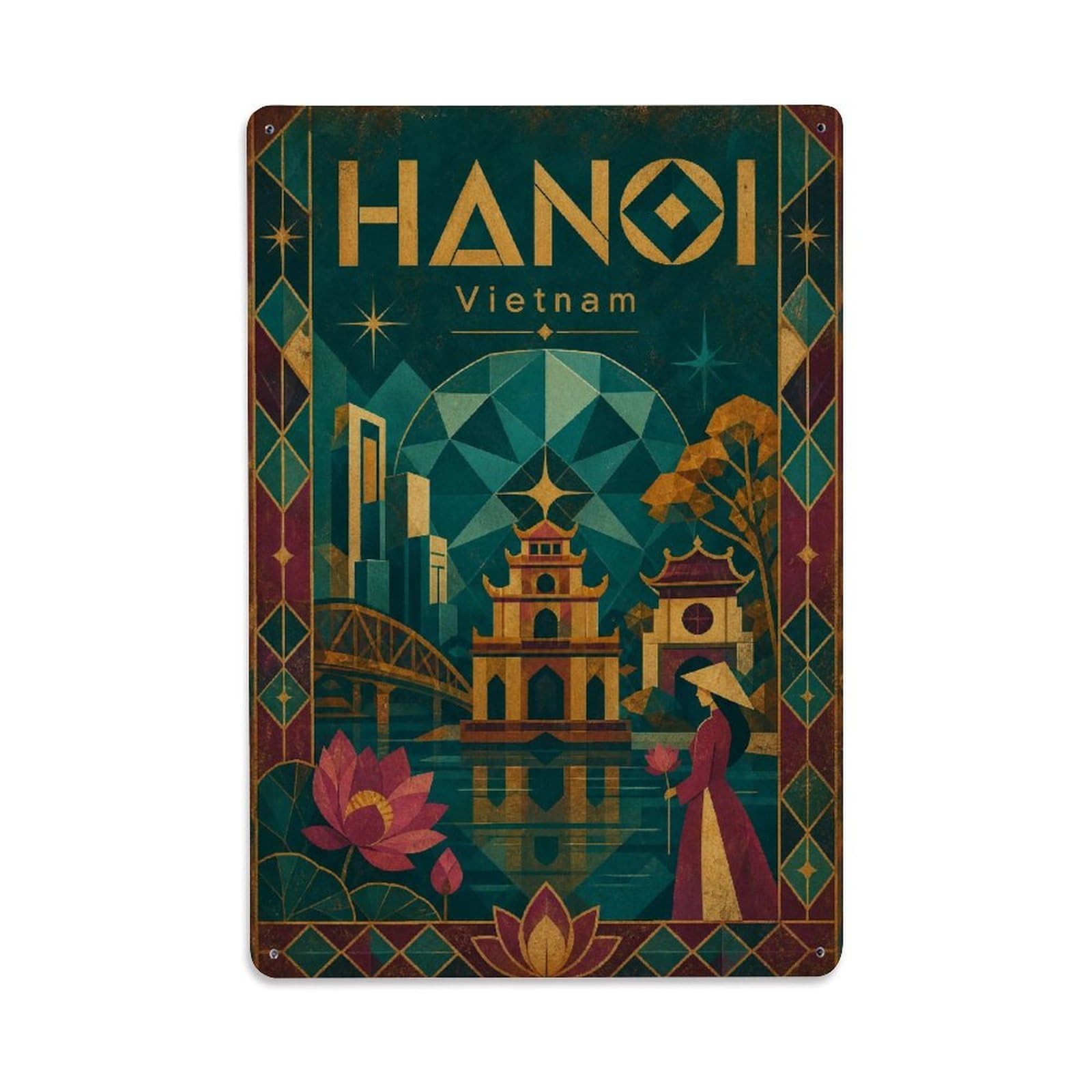 Hanoi Vietnam Temple Pavilion City Travel Destination Metal Tin Sign