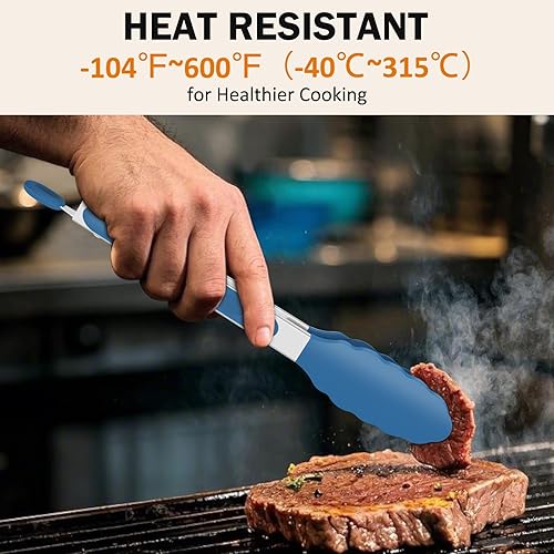 Miniatura 2 de Pinzas de cocina, pinzas de silicona de acero inoxidable para cocinar a 600F de alta resistencia al calor, pinzas de bloqueo para barbacoa, juego de