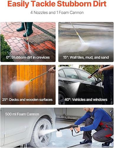 Miniatura 4 de VEVOR Lavadora a presión eléctrica, máximo 4500 PSI 3.2 GPM, limpiador de alta potencia con cañón de espuma y 4 boquillas para calzadas,