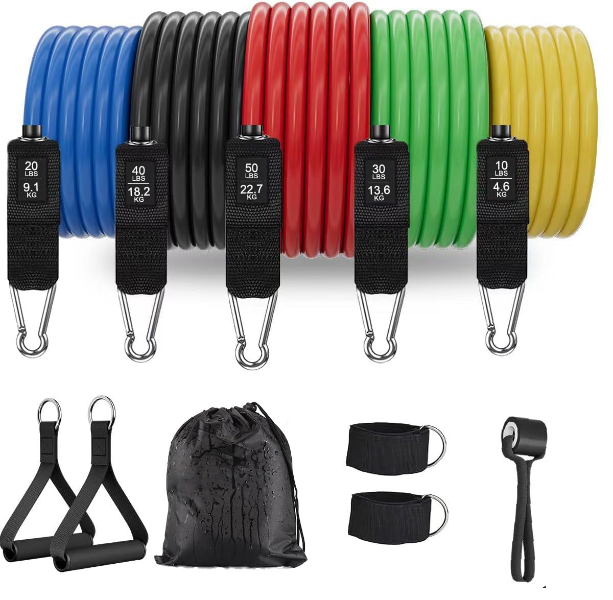Whatafit Resistance Bands Set (11pcs), Exercise Bands with Door Anchor, Handles, Carry Bag, Legs Ankle Straps for Resistance Training, Physical Therapy, Home Workouts