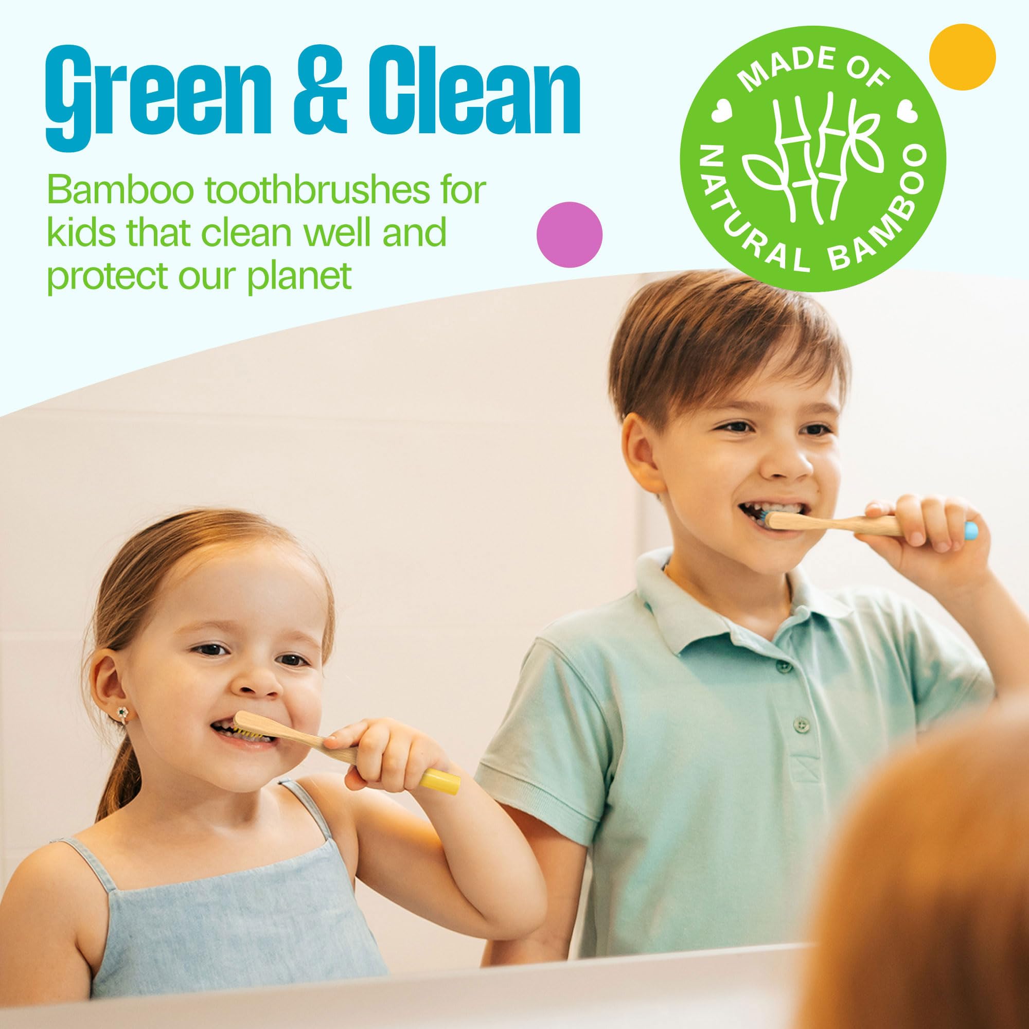 VIVAGO Juego de 6 cepillos de dientes de bambú para niños, de madera biodegradable, ecológico