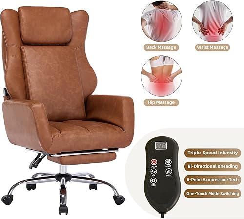 Miniatura 3 de DYHOME Silla de oficina ejecutiva con masaje y reposapiés, escritorio de tareas resistente, sillas ergonómicas giratorias con ruedas de apoyo