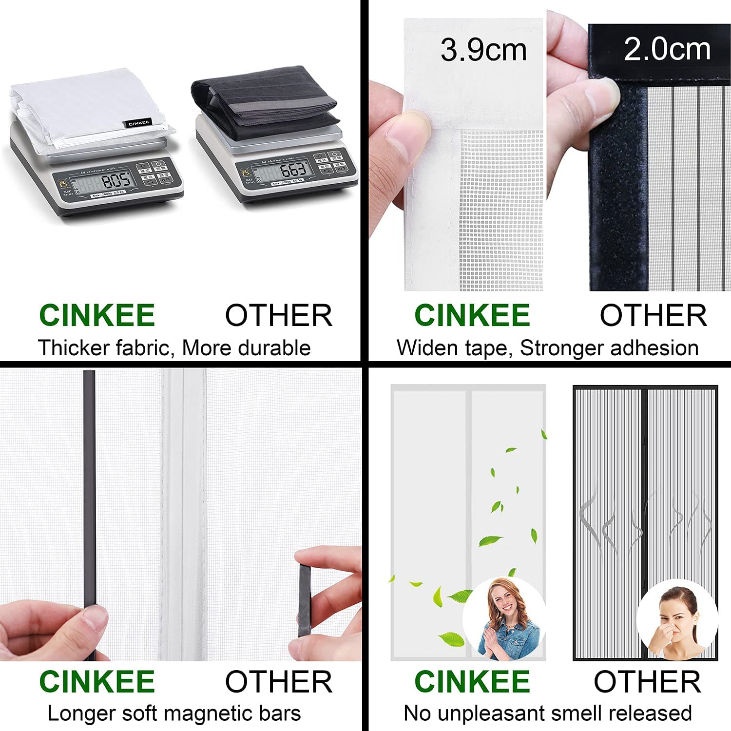 Cinkee ADDENSATO Zanzariera Magnetica per Porta 80x210CM, Rete Fine Zanzariera Porta, Tenda Zanzariera Porta con Totalmente Calamita, si Chiude da Sola per Balcone, Installazione Facile (Bianco)