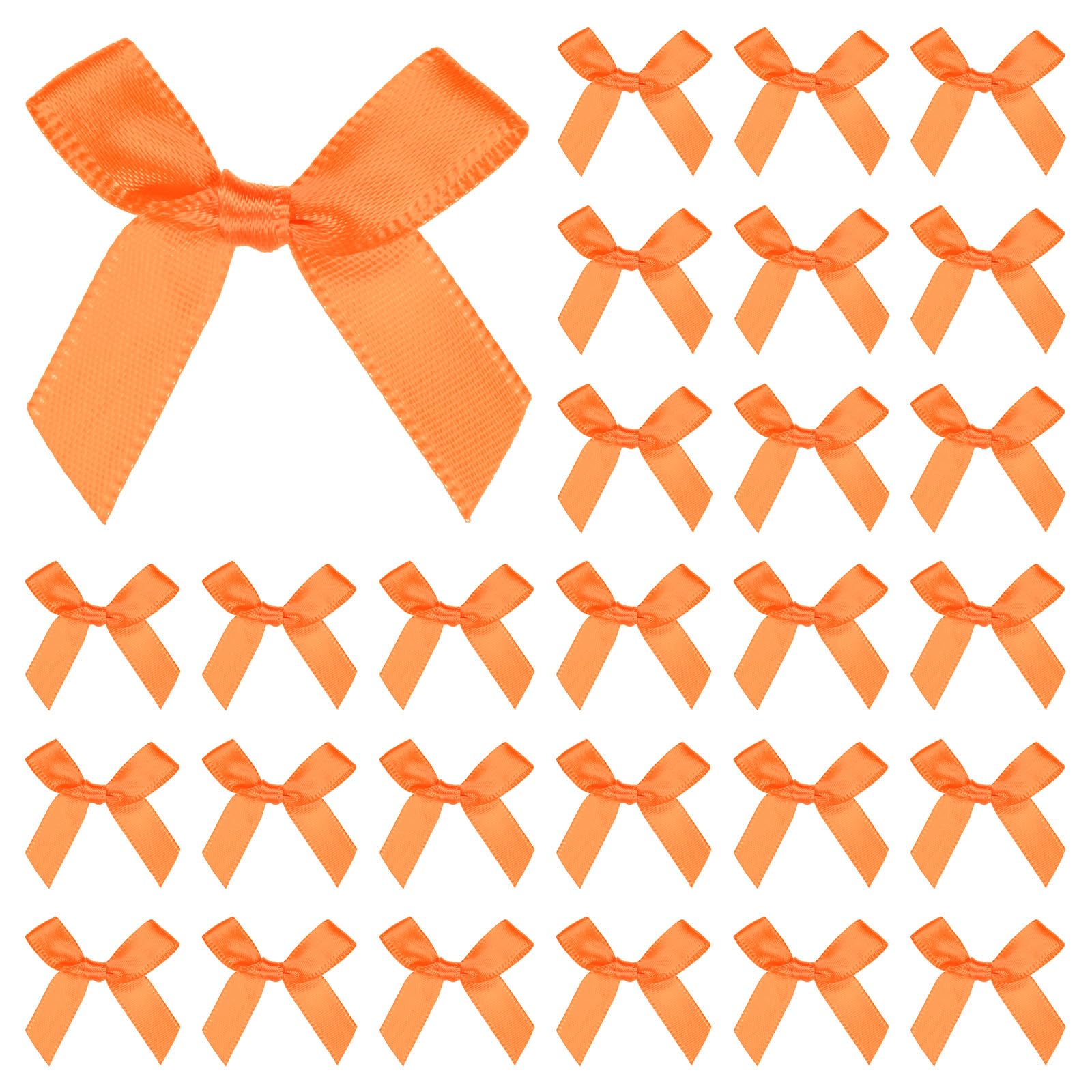 M METERXITY 50-Pack Mini Craft Ribbon Bow 1.6x1.6 Inch Checkered Fabric Satin Ribbon Bows Boutique for Craft DIY/Treat Bags/Hair Bow Sewing/Wedding/Birthday/Party/Christmas [Orange]