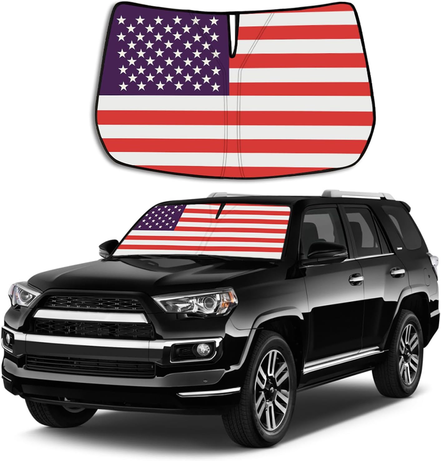 Upgrade Windshield Sun Shade with USA Flag for Toyota 4Runner 2017-2023, Foldable Windshield Sun Visor Blocks UV Rays Multi-01
