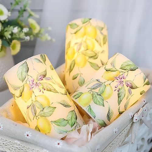 Silverstro Velas sin llama de limón con control remoto de 10 teclas, calcomanía de árbol de limón, velas LED de cera real, velas parpadeantes que