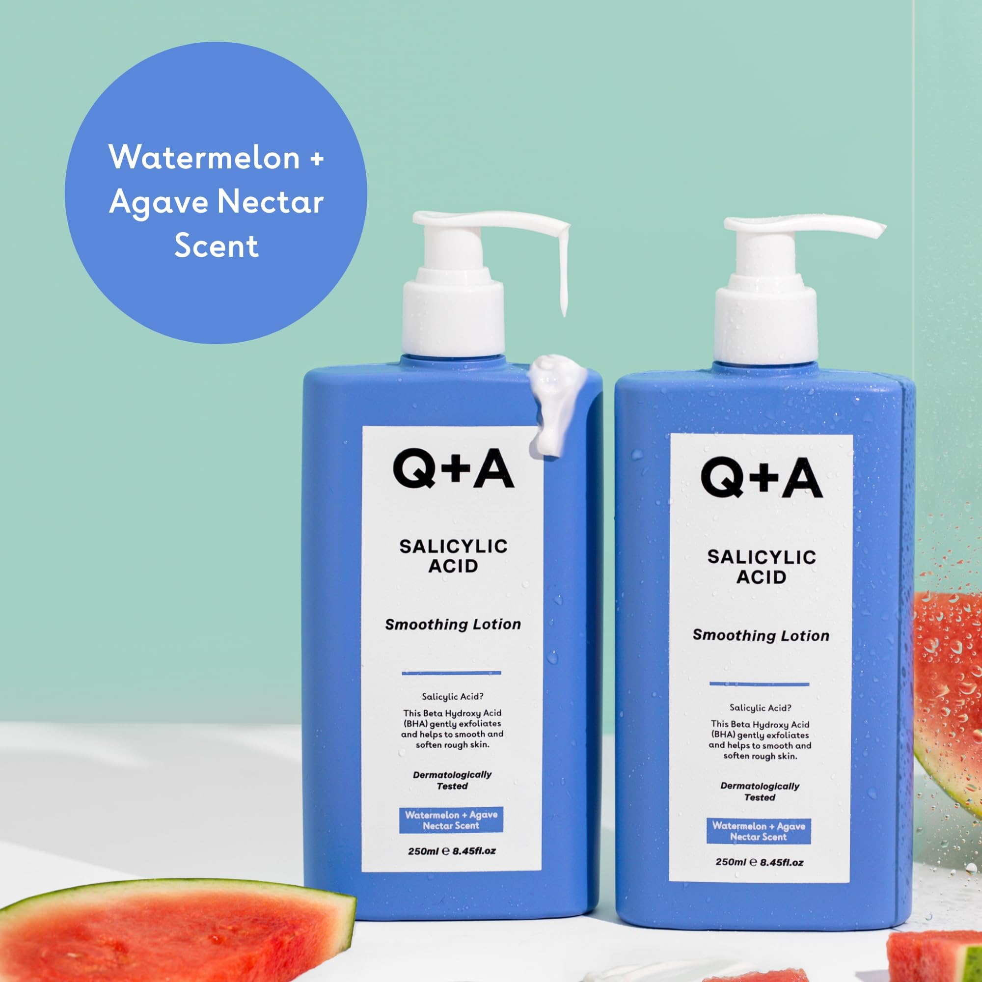 Lozione Levigante all'Acido Salicilico Q+A per la Cura Mirata del Corpo, un BHA che esfolia la pelle, contrasta il 'backne' e la texture indesiderata, favorisce una pelle più liscia e sana, 250ml
