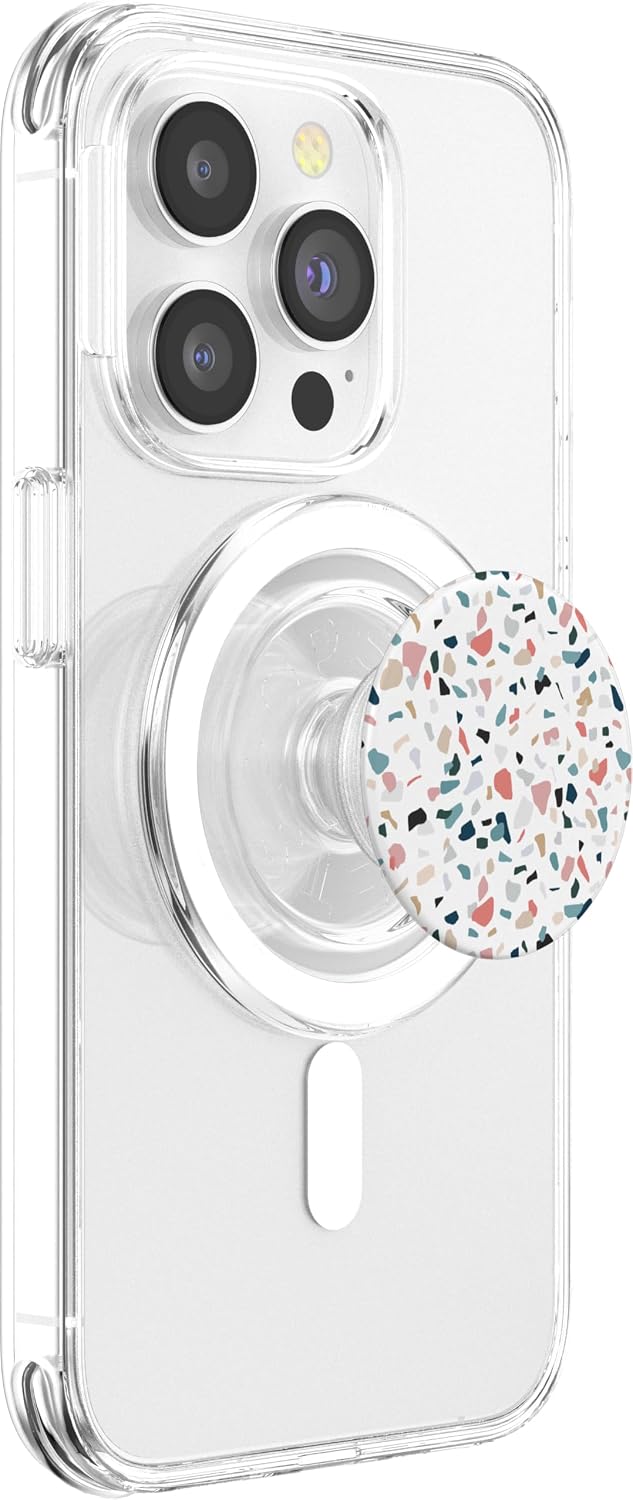 Terrazzo Pattern Abstract Modern Coral Teal Beige Gray White PopSockets PopGrip: Swappable Grip for Phones & Tablets PopSockets PopGrip for MagSafe