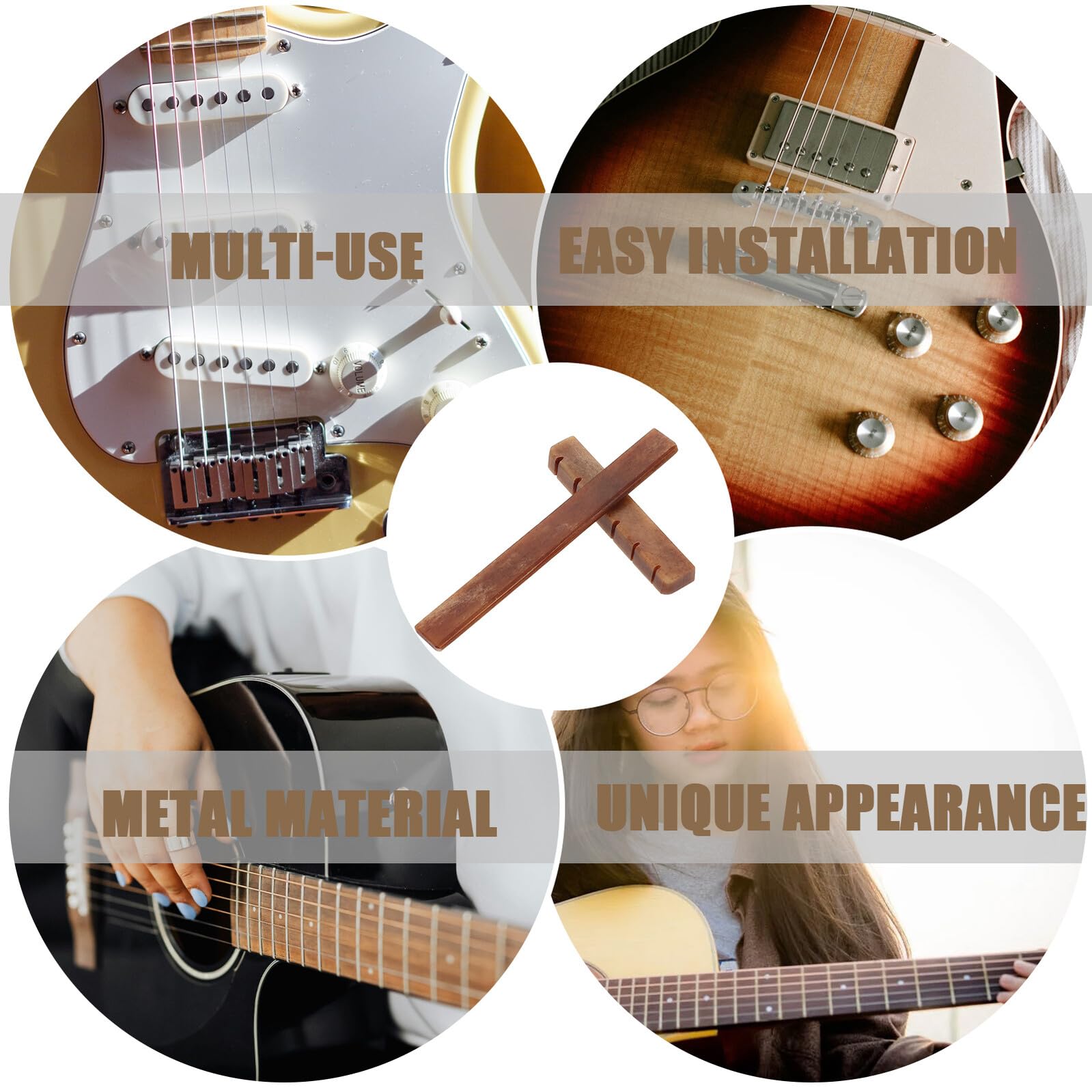 Set Ponte e Capotasto in Osso per Chitarra Acustica, Sella e Capotasto in Osso Naturale, Accessori per Parti di Chitarra Risonanza Migliorata e Facile Installazione, Adatti
