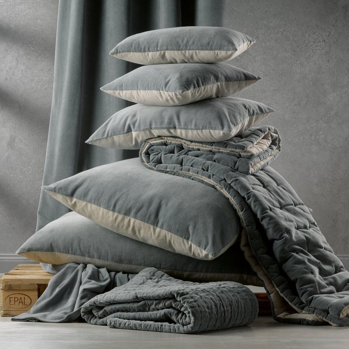 Dekokissen Bezug Aus Baumwoll Samt Und Baumwoll Chambray Wende Design Weich Komfortabel Sofakissen Schlafzimmer Wohnzimmer, Green Gray Grün Grau, 40.65 cm