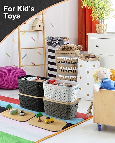 Miniatura 3 de Contenedores de almacenamiento de plástico con tapas de bambú, 6 unidades, cestas de almacenamiento para despensa, contenedores decorativos para