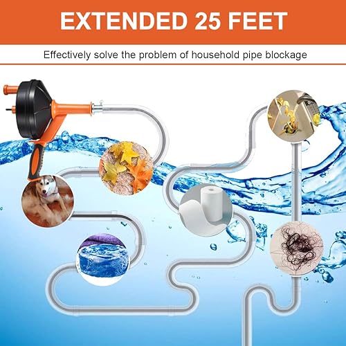 Miniatura 8 de Barrena de drenaje, removedor de obstrucciones Breezz con adaptador de taladro, serpiente de fontanería flexible de alta resistencia de 25 pies, uso