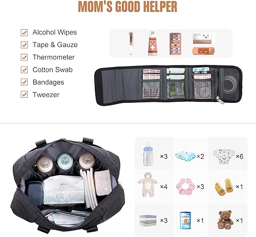 Miniatura 9 de LOVEVOOK Bolsa de pañales, bolsa de pañales grande para bebé, impermeable, bolsa de pañales de viaje con cambiador