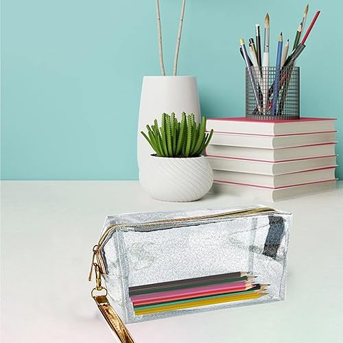 Miniatura 5 de 4 bolsas de cosméticos impermeables de PVC transparente con cremallera, bolsa de aseo con correa de asa, bolsa de maquillaje transparente portátil