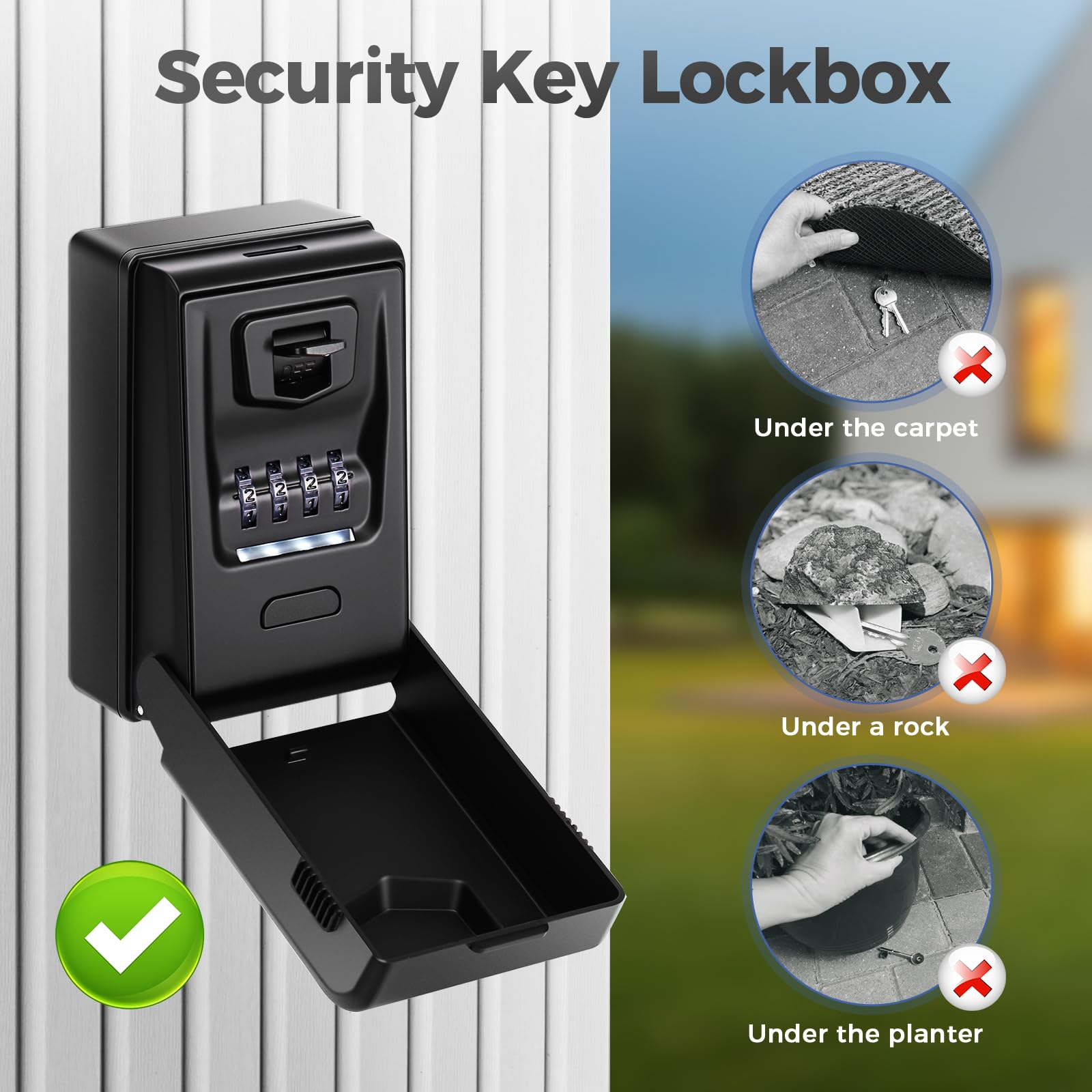 PAIRIER Key Safe Wall Mounted with Light Up Dial, Key Lock Box Outdoor 4 Digit Combination - Image 4