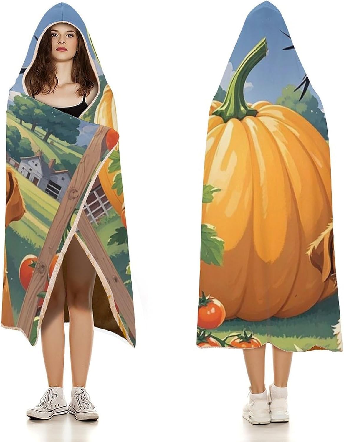 Autumn Farm Wearable Hooded Blanket, Ultra Soft Arctic Velvet Cape Cloak Unisex - Cozy Wearable Blanket