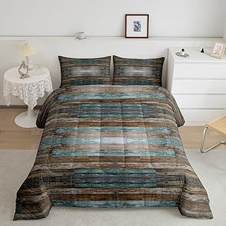 Castle Fairy Wood Kids Comforter Set Queen Size, Rustic Farmhouse Style Dark Brown Bedding Set for Men Women Retro Vintage Soft Chic Polyester Quilted Duvet, 2 Pillowcases