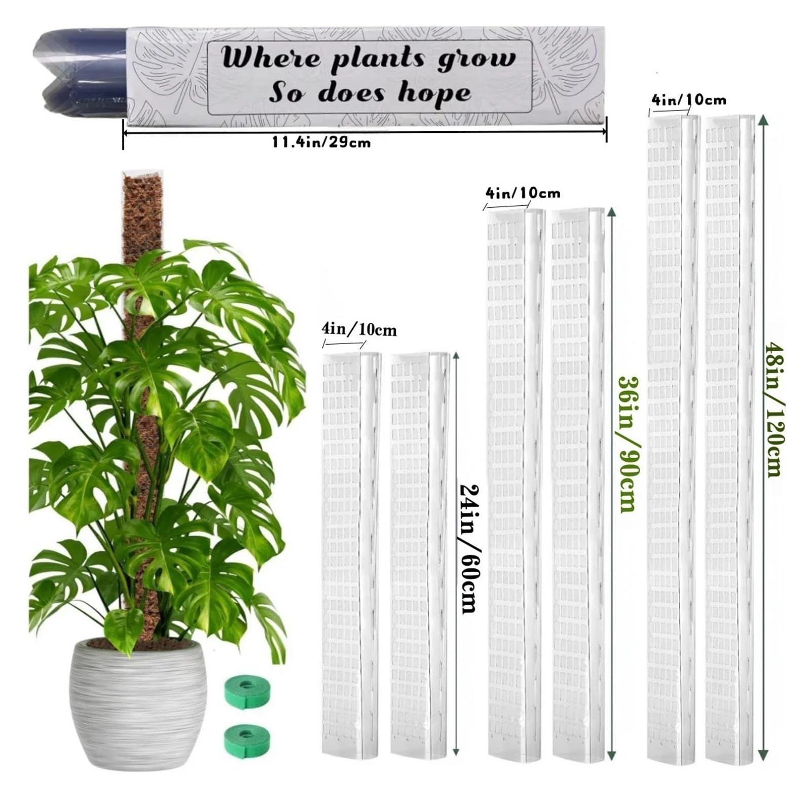 Tuteurs Pour Plantes Poteau en mousse 24/36/48 pouces for Monstera | Grands poteaux en forme de D, plantes grimpantes en Pot, mousse de sphaigne, piquet de croissance de jardin(48inch-4pack)