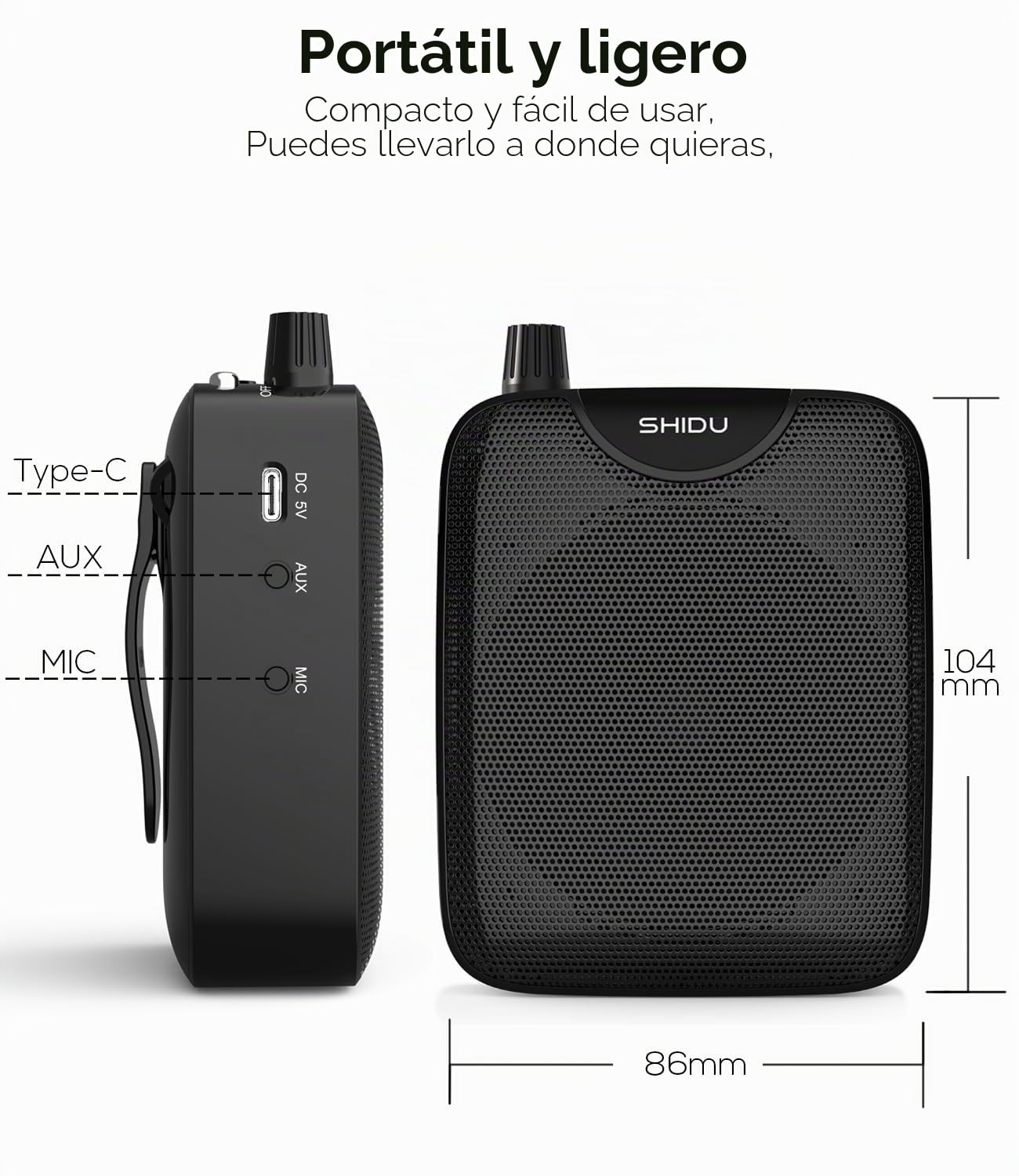Amplificador de Voz Portatil SHIDU Sistema de megafonía con Wired Micrófono15W batería Recargable Mini Amplificadores de Voz microfonos para Profesores, guías turísticos, Entrenadores Deportivos