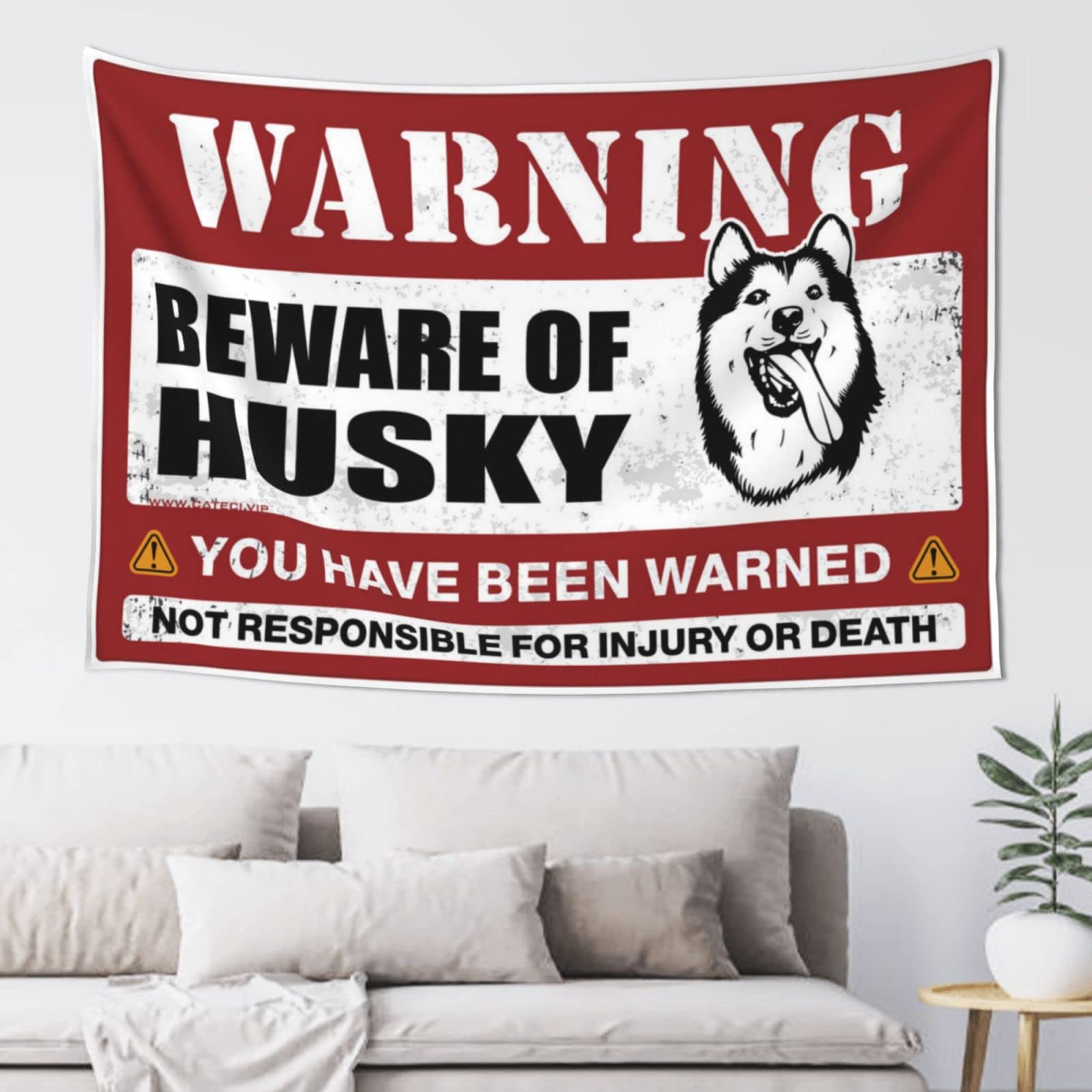 PRAVOXI Tapestry For Men Beware Of Husky Tapestry Funny Bar Decor Beer Decor(75X100CM)