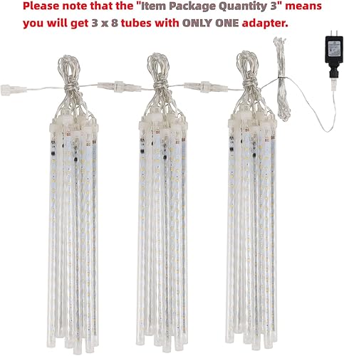 Miniatura 3 de 24 tubos de luces de lluvia de meteoritos, luces patrióticas de carámbanos al aire libre, luces patrióticas de 12 pulgadas, 3 x 288 luces LED de