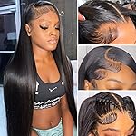 Iris Queen 12A Straight HD Transparent Lace Front Wigs Human Hair Pre Plucked 180 Density Virgin Human Hair 13x4 Full Lace Frontal Wigs for Black Women Natural Black(24 inch)