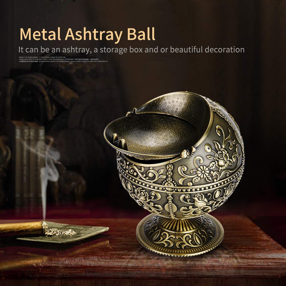 DAUERHAFT Vintage Globe Ornament Ashtray, Vintage Art Craft Ashtray Metal Round Ball Stamped Pattern Gift Decoration, Your Friends or Family(Bronze Castle)
