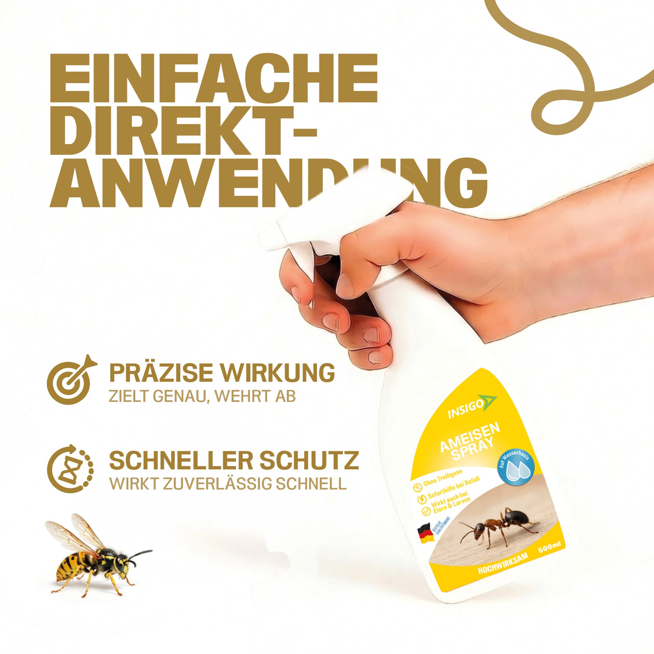 INSIGO Anti Wespen Spray 5l Kanister + 5L Drucksprüher - Wespenmittel mit mechanischer Wirkung - Effektive Abwehr für Wespen - Wespen Spray mit Sofortwirkung