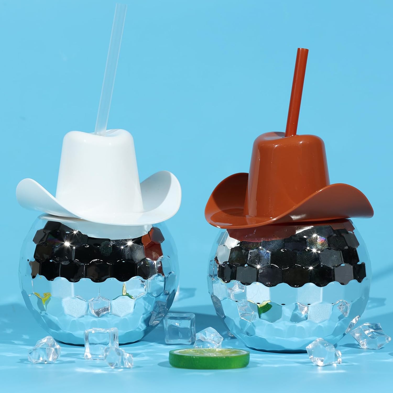 Disco Ball Cups White Disco Cowboy Hat Cups,20Oz Disco Party Cups,Cowgirl Party Favors,Bachelorette Party Decorations,Flash Ball Cocktail Cup for Party Nightclub Bar Supplies (6Pcs)