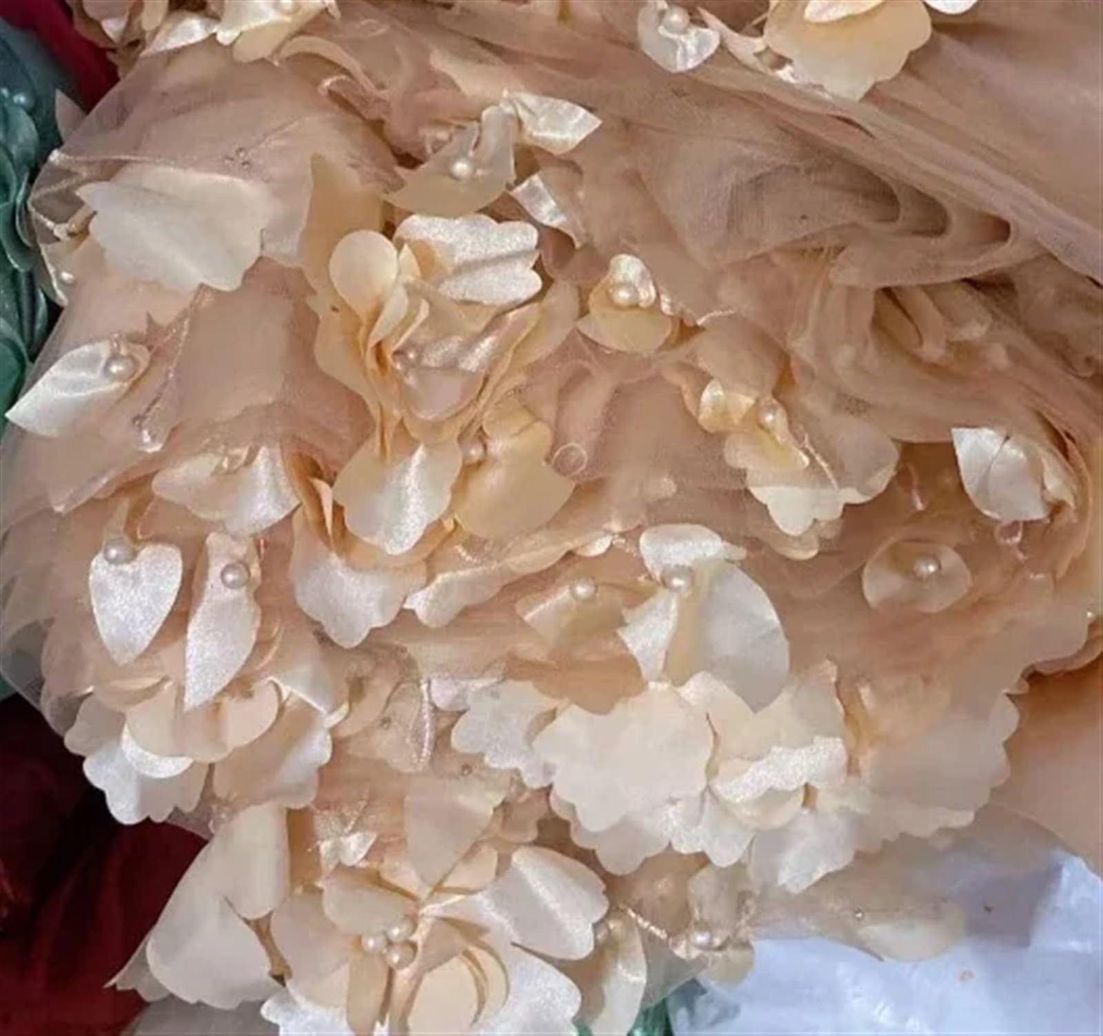 Stoff FüR Hochzeitskleider 14 Farbe Perlen 3D Blume geheftet Spitze Stoff Hochzeit Kleid DIY Kleidung Nähen für Heimwerker(Champagne golden,5Meters)