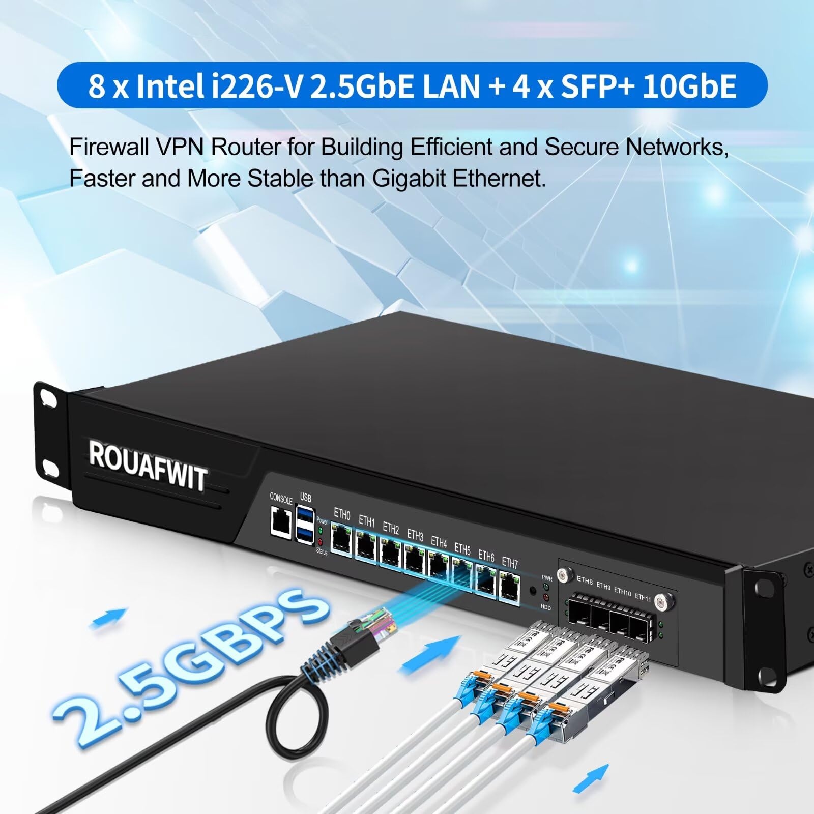 1U Firewall Appliance 10GBe, Core i5 7500, 4 x SFP+ 82599es 10Gbe, 8 x i226V 2.5GbE LAN, OPNsense, 19 inch Network Rackmount, DDR4 16G RAM 1TB SSD