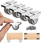 1 Inch Small Rigid Caster Wheels, 4 Pack Non-Swivel Low Profile Plate Casters, No Floor Marks Silent Rubber Replacement Wheels for Furniture, Trundle Beds, Drawers, Rolling Doors, Cabinets | Low Profile, Non-Marks, Smooth Rolling, Steel Fixed Bracket