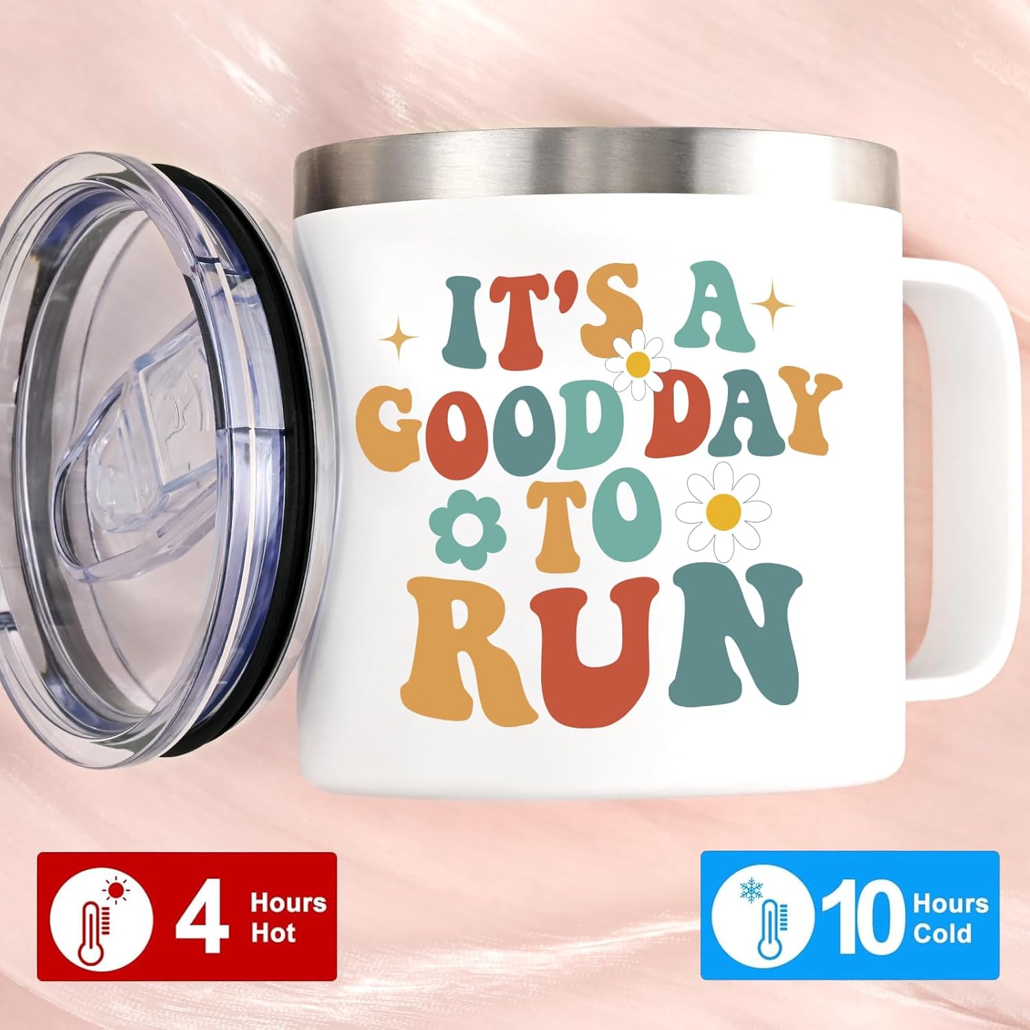 Lifecapido Running Gifts, It's A Good Day To Run 14oz Insulated Coffee Mug with Keychain, Christmas Gift Runners Gifts for Runners Women, White - Image 5