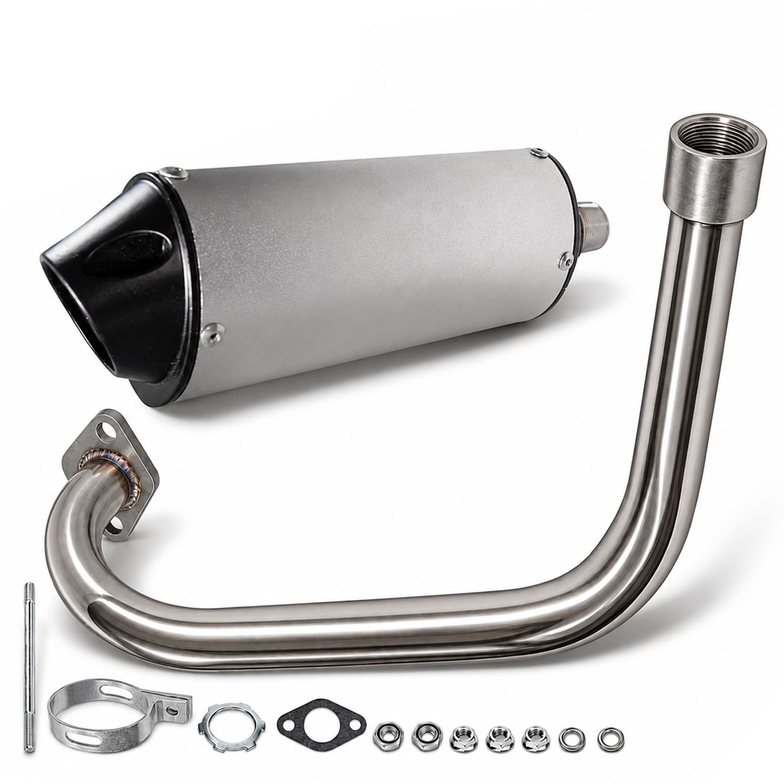 JMCHstore Performance Long Exhuast Pipe Muffler for Coleman BT200X CT200U EX KT196 196 Mini Bike Go Kart Predator 212 224 Honda GX160 Clone Engine Baja Warrior MB200 Parts (Silver)