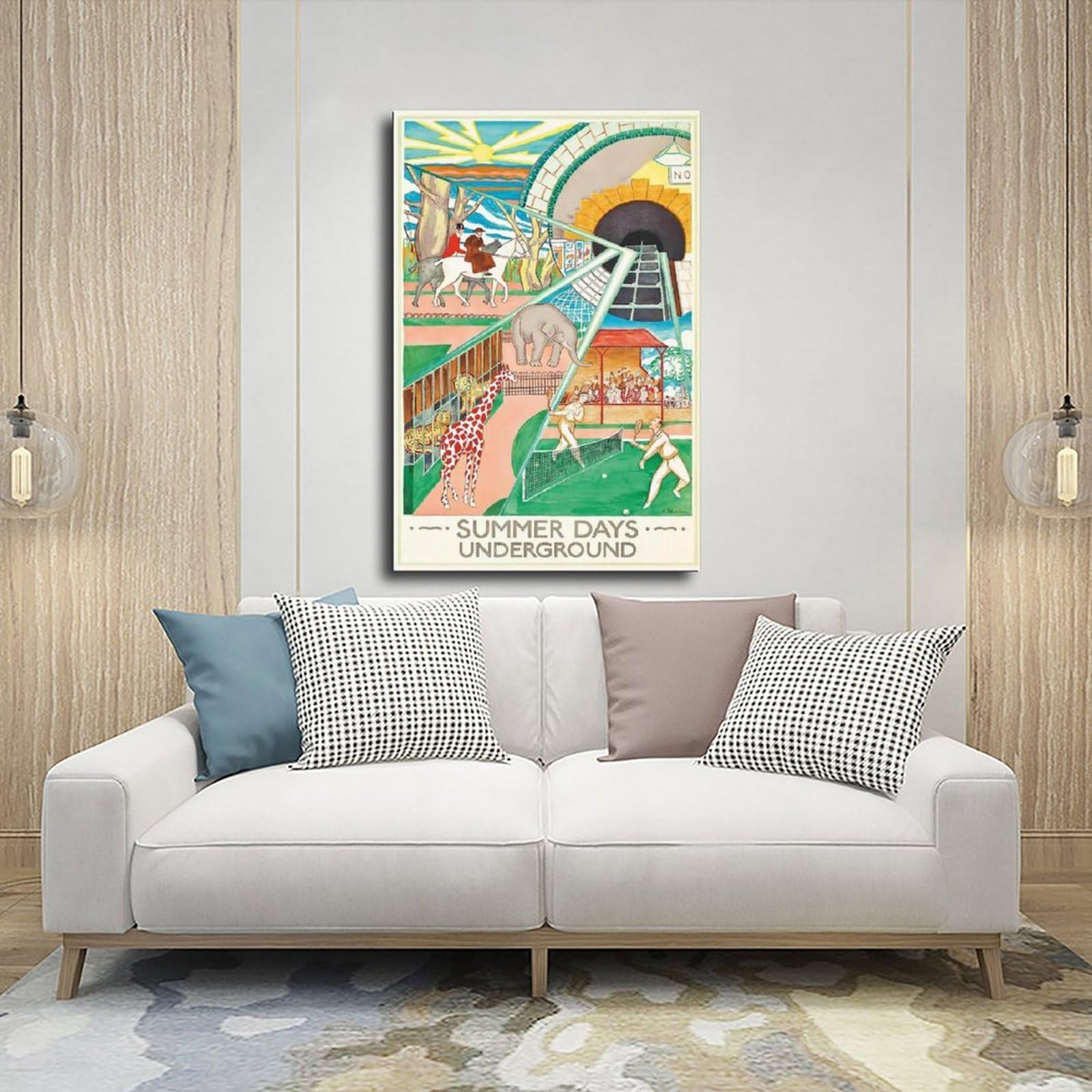 QOGDAF Poster su tela con stampa di Londra Underground Summer Days Travel Decor per camera da letto, ufficio, camera da letto, regalo, 60 x 90 cm
